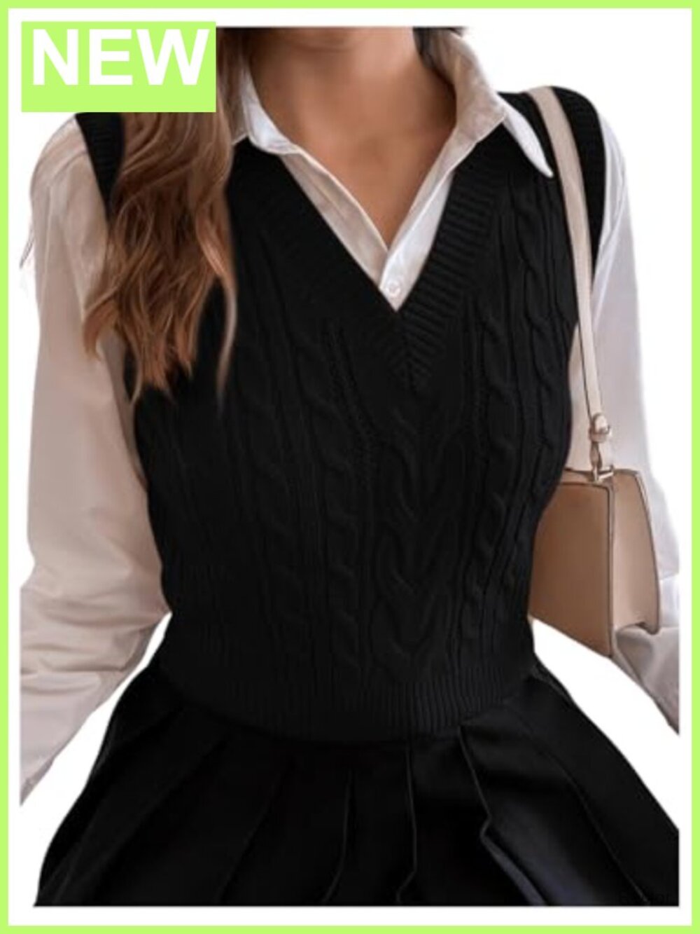 Cable Knit V Neck Sweater Vest Ribbed Crop Tank Top Sleeveless Pullover